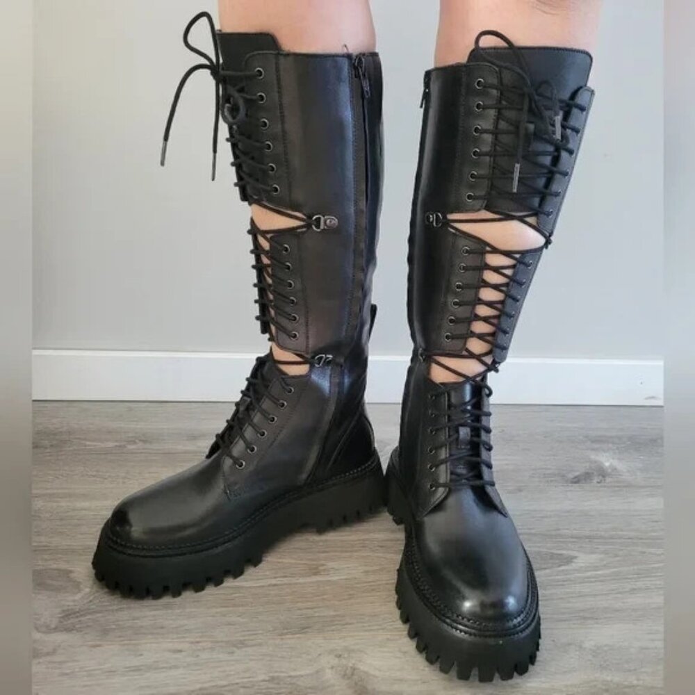 New Free People Leather Miller Knee High Boots Size 6.5